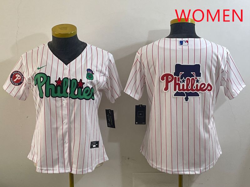 Women Philadelphia Phillies Blank White Stripe Second generation joint name 2025 Nike MLB Jersey style 5->women mlb jersey->Women Jersey
